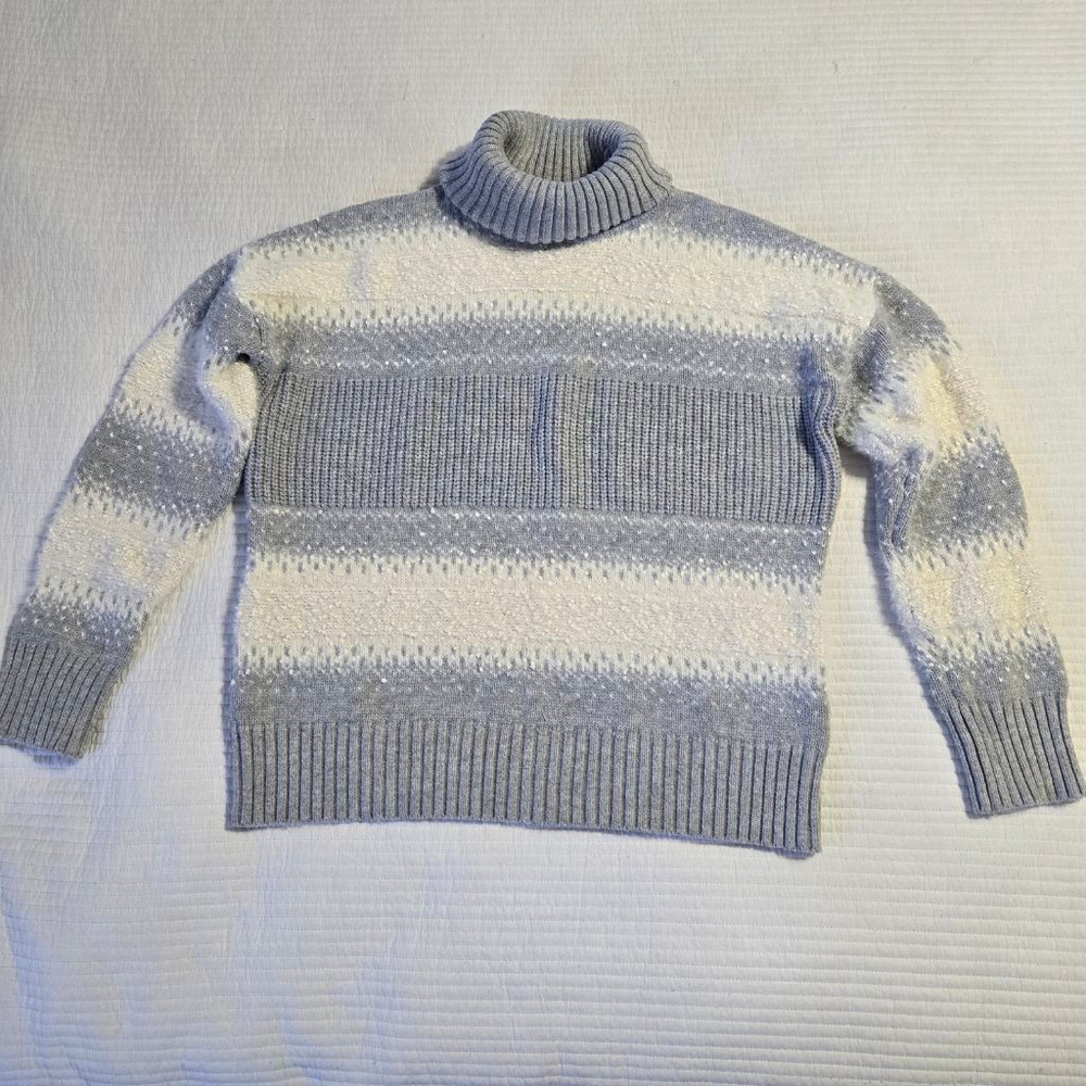 Women's Tahari Gray & White Striped Turtleneck Christmas / Holiday Sweater S